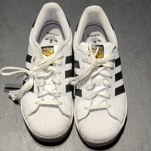 Girls Size 3 Adidas Superstar Ortholite White and Black Tennis Shoes
